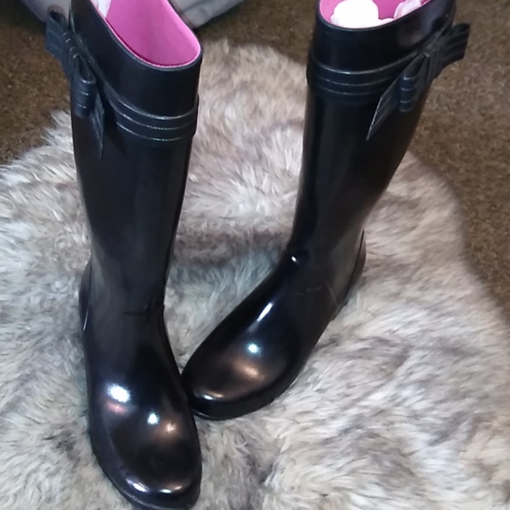 Kate Spade Rubber Rain Chunky Heel Calf Boots